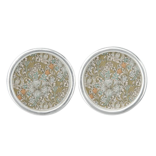 William Morris Golden Lily Blue Gold Classic Cufflinks (Front)