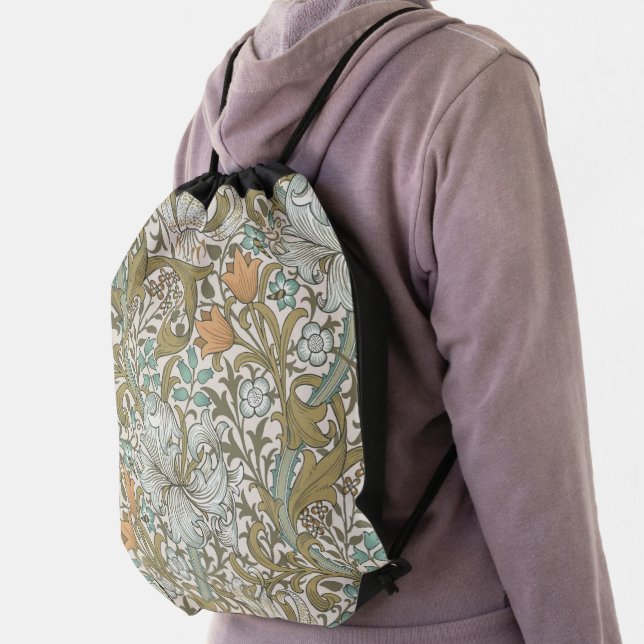 William Morris Golden Lily Blue Gold Classic Drawstring Bag (Insitu)