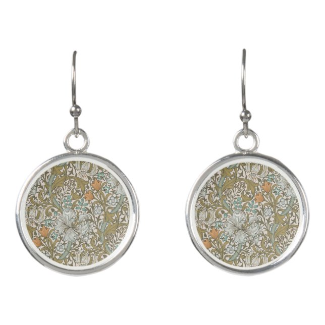William Morris Golden Lily Blue Gold Classic Earrings (Front)