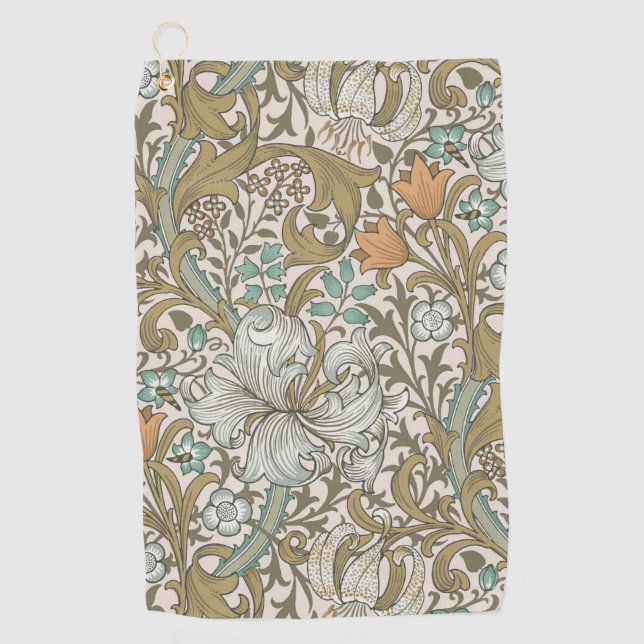 William Morris Golden Lily Blue Gold Classic Golf Towel (Front)