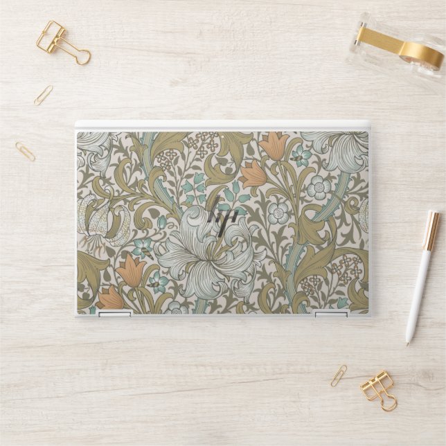 William Morris Golden Lily Blue Gold Classic HP Laptop Skin (Desk)