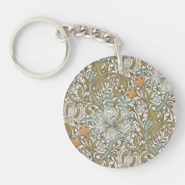 William Morris Golden Lily Blue Gold Classic Keychain (Front)