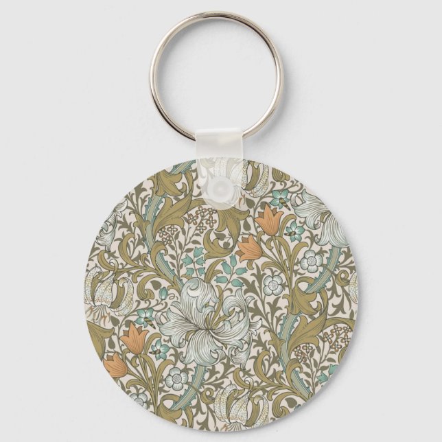 William Morris Golden Lily Blue Gold Classic Keychain (Front)