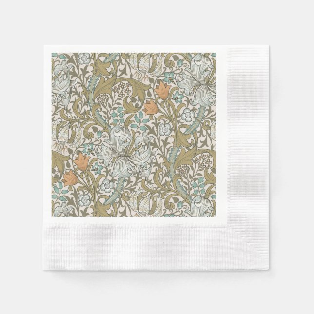 William Morris Golden Lily Blue Gold Classic Napkins (Front)