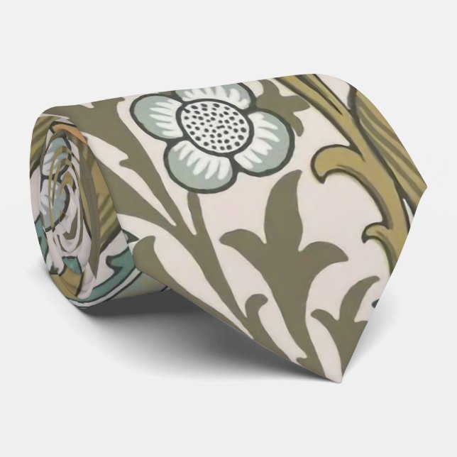 William Morris Golden Lily Blue Gold Classic Neck Tie (Rolled)