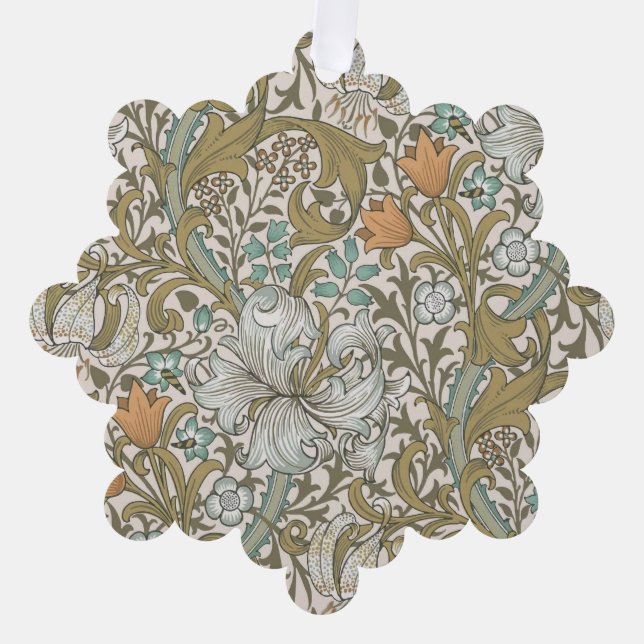 William Morris Golden Lily Blue Gold Classic Ornament Card (Front)