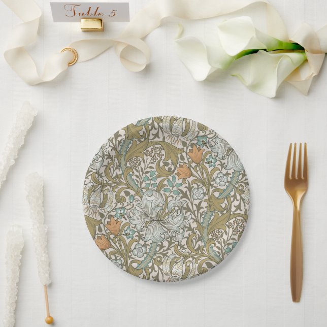 William Morris Golden Lily Blue Gold Classic Paper Plates (Wedding)