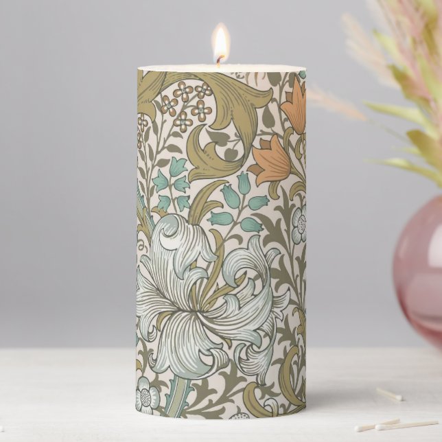 William Morris Golden Lily Blue Gold Classic Pillar Candle (In Situ)