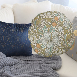 William Morris Golden Lily Blue Gold Classic Round Pillow