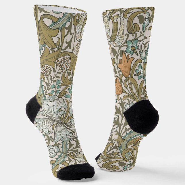 William Morris Golden Lily Blue Gold Classic Socks (Angled)