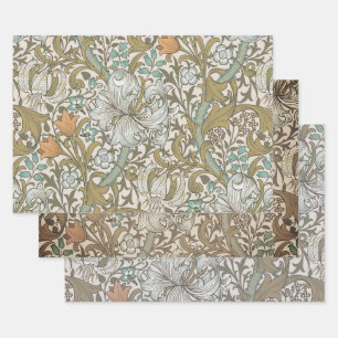William Morris Golden Lily Blue Gold Classic Wrapping Paper Sheets
