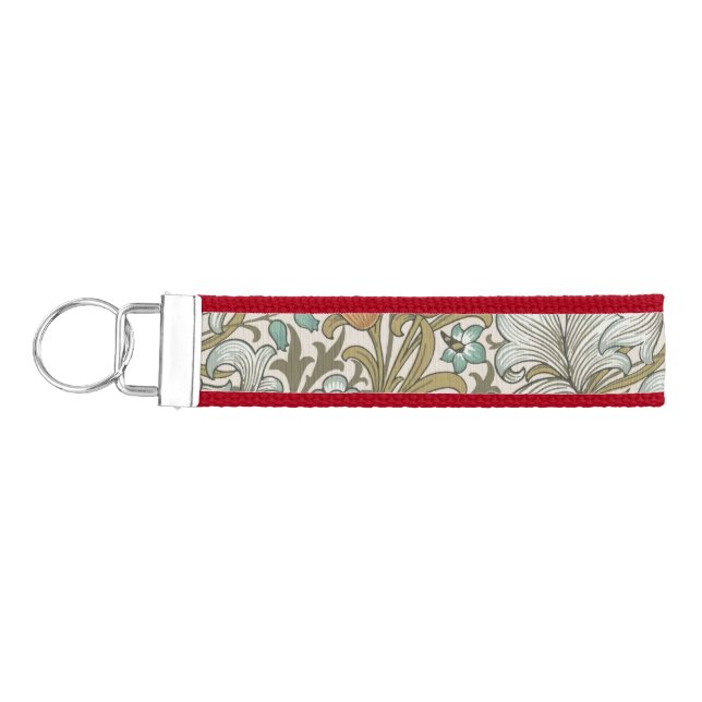 William Morris Golden Lily Blue Gold Classic Wrist Keychain (Keys on Left)
