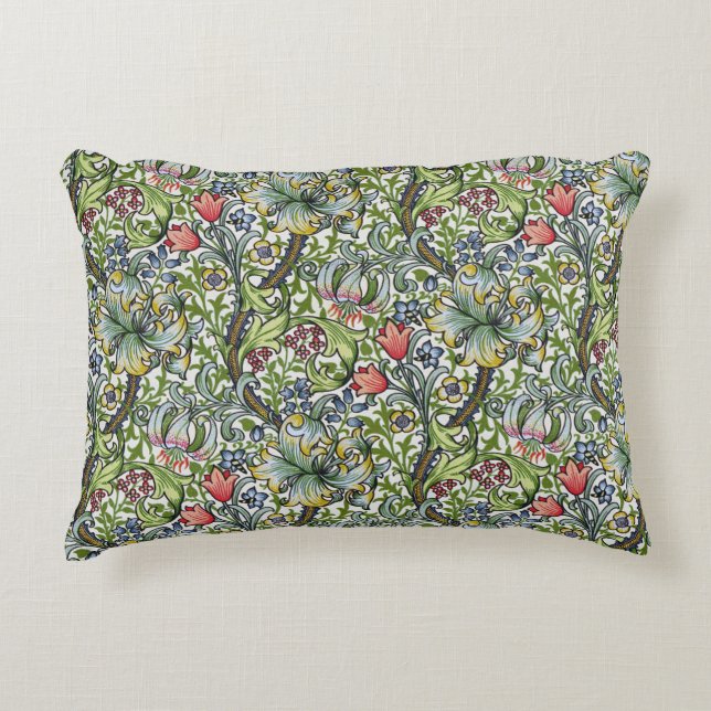 William Morris Golden Lily Floral Chintz Accent Pillow (Front)