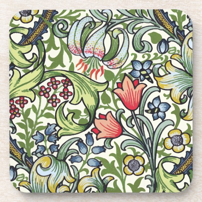 William Morris Golden Lily Floral Chintz Pattern Drink Coaster (Front)