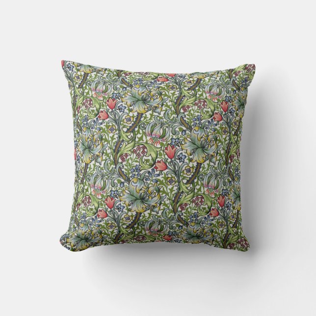 William Morris Golden Lily Floral Chintz Throw Pillow (Front)