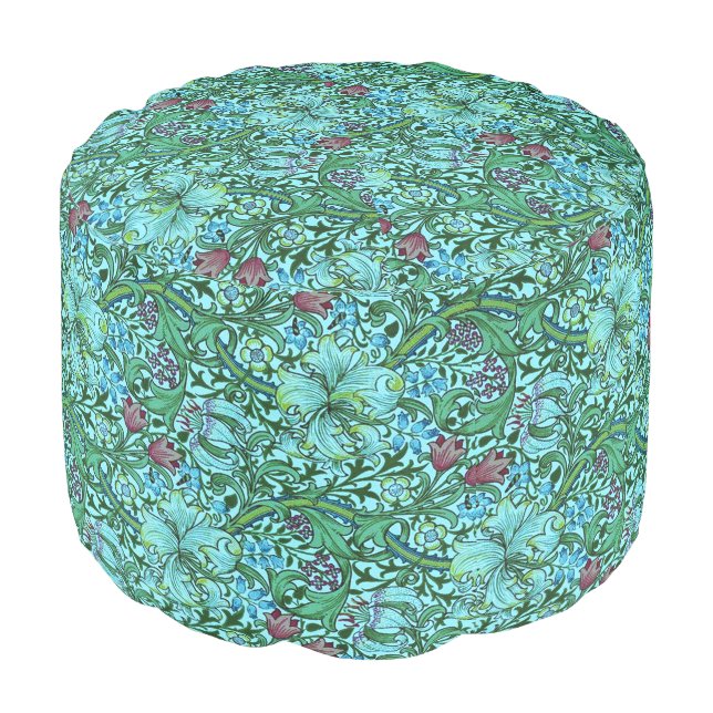 William Morris Golden Lily Floral Flowers Blue     Pouf (Angled Front)