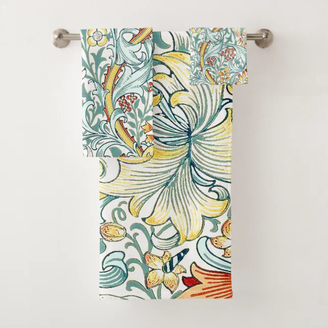 William Morris Golden Lily Floral Pattern Bath Towel Set | Zazzle