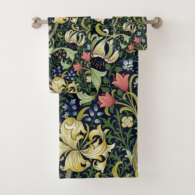 William Morris Golden Lily Floral Pattern Bath Towel Set (Insitu)