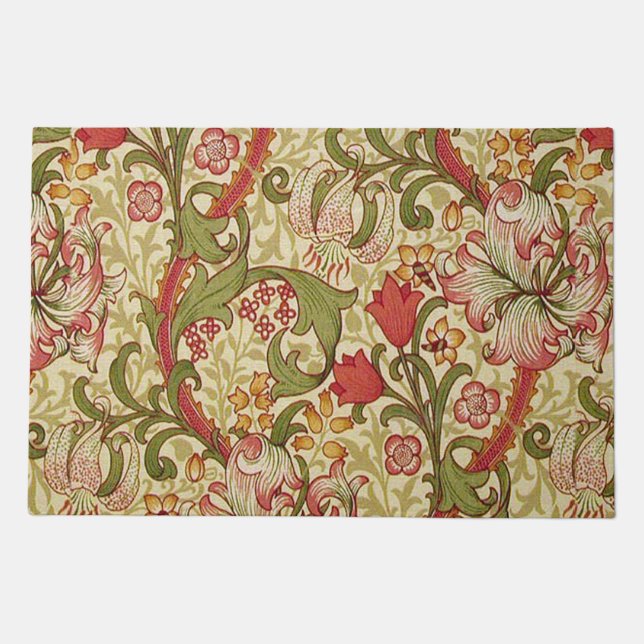 William Morris Golden Lily Floral Pattern Doormat (Front)