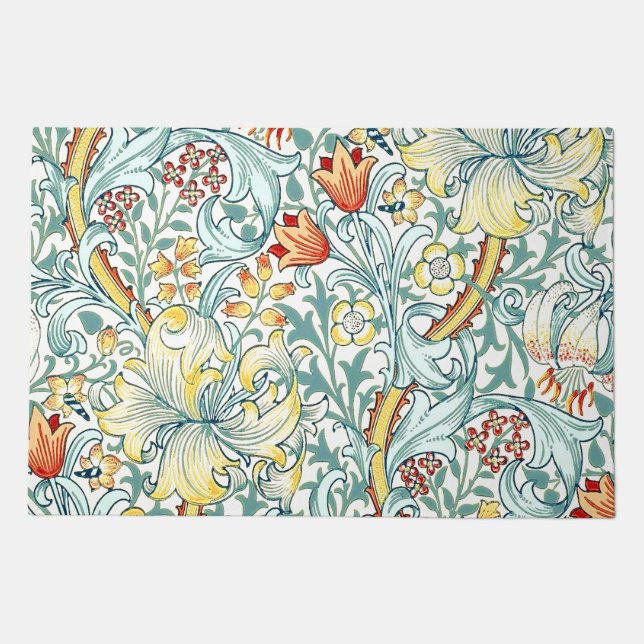 William Morris Golden Lily Floral Pattern Doormat (Front)
