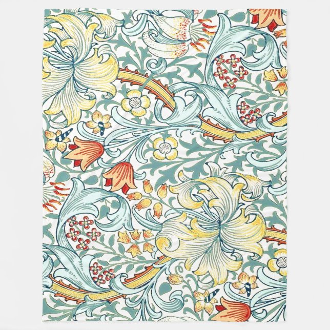 William Morris Golden Lily Floral Pattern Fleece Blanket (Front)