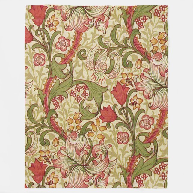 William Morris Golden Lily Floral Pattern Fleece Blanket (Front)
