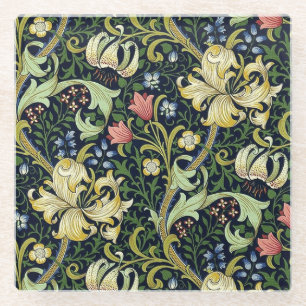 William Morris Golden Lily Floral Pattern Glass Coaster
