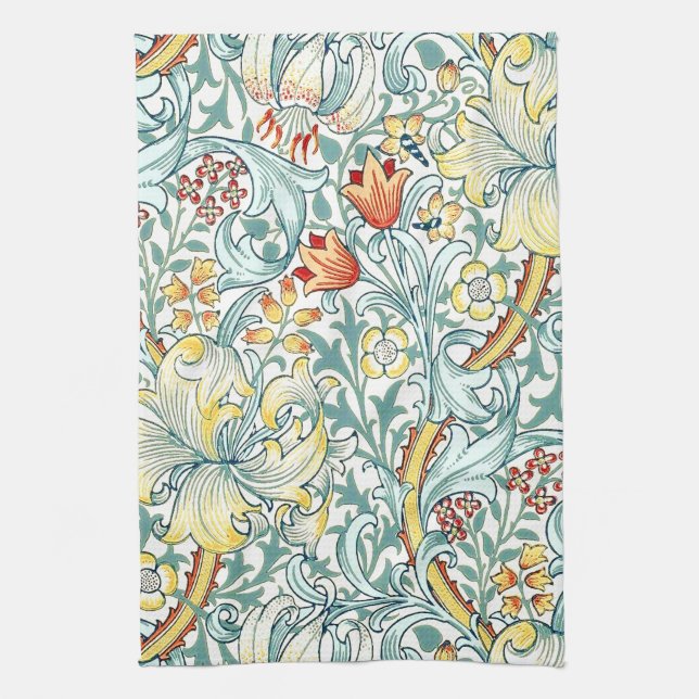 William Morris Golden Lily Floral Pattern Kitchen Towel (Vertical)