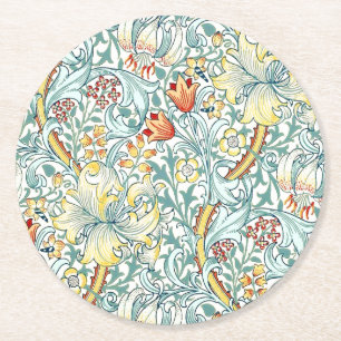 William Morris Golden Lily Floral Pattern Round Paper Coaster