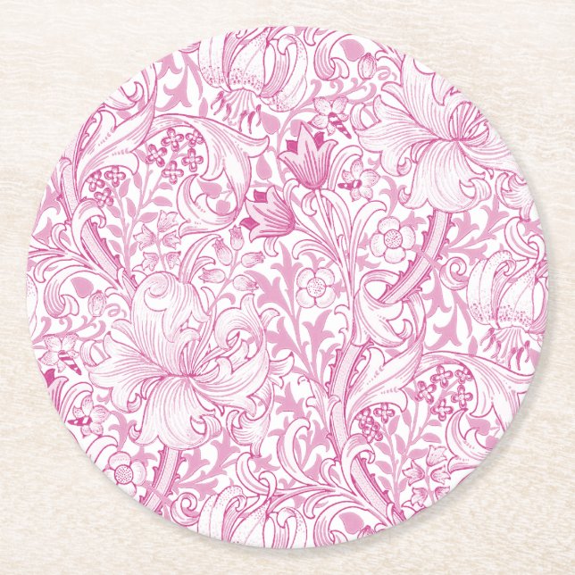 William Morris Golden Lily Floral Pattern Round Paper Coaster (Front)