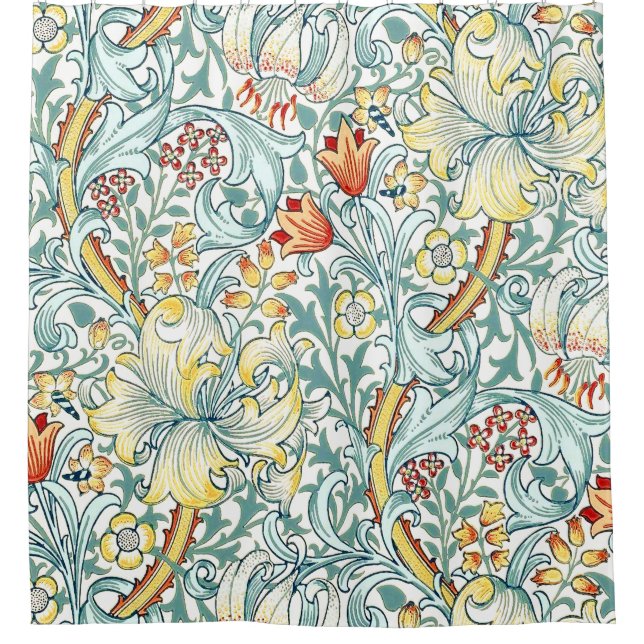 William Morris Golden Lily Floral Pattern Shower Curtain (Front)