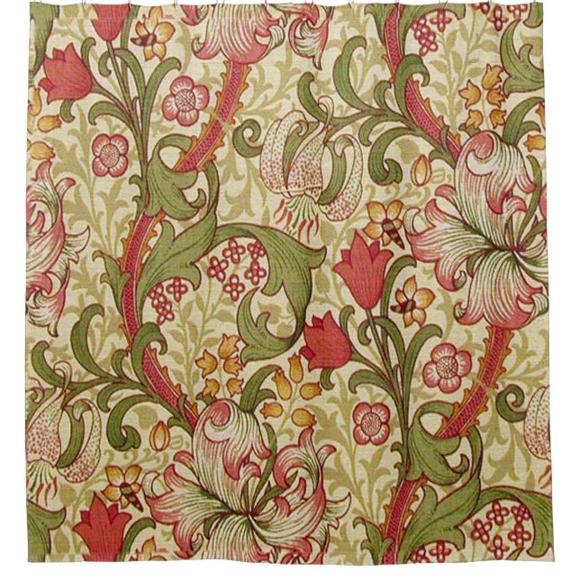 William Morris Golden Lily Floral Pattern Shower Curtain (Front)