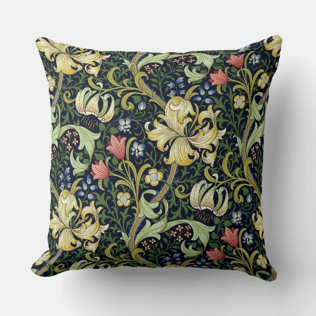 William Morris Golden Lily Floral Pattern Throw Pillow (Front)