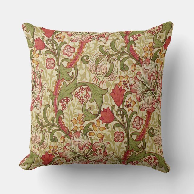 William Morris Golden Lily Floral Pattern Throw Pillow (Front)