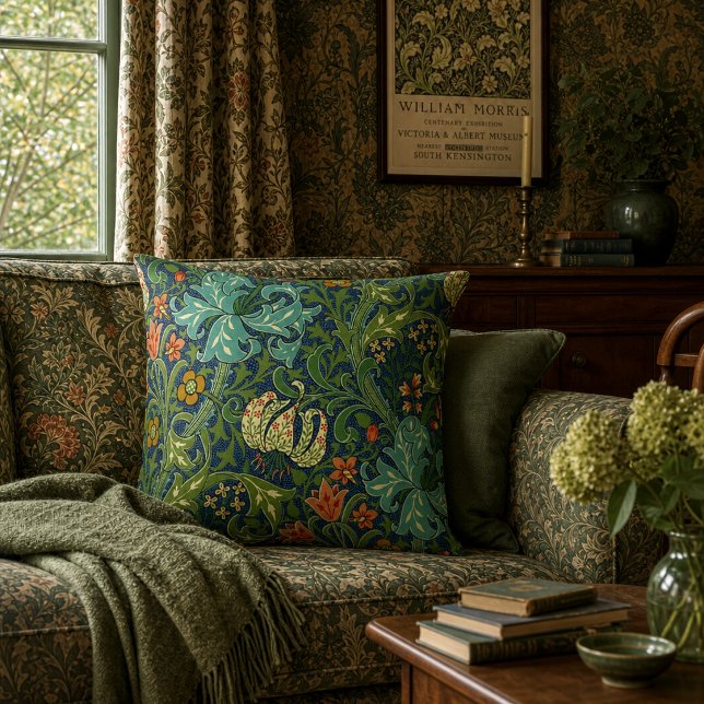 William Morris Golden Lily Floral Pattern Throw Pillow (Creator Uploaded)
