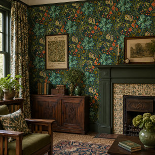 William Morris Golden Lily Floral Pattern Wallpaper