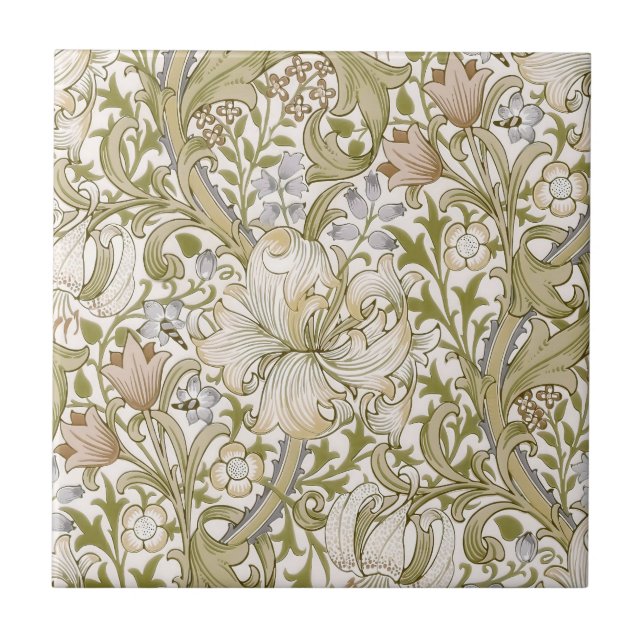 William Morris Golden Lily Garden Flower Classic Ceramic Tile (Front)
