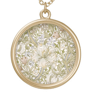 William Morris Golden Lily Garden Flower Classic Gold Plated Necklace