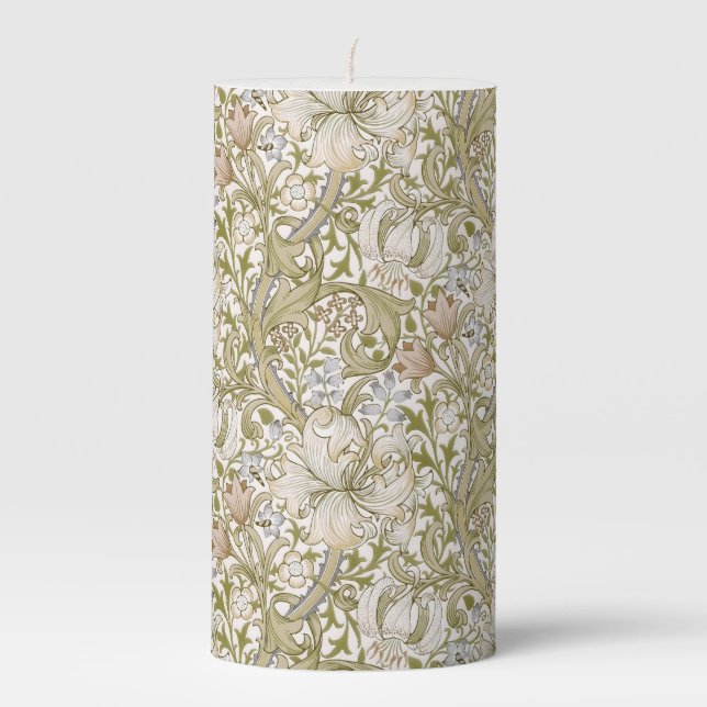 William Morris Golden Lily Garden Flower Classic Pillar Candle (Front)