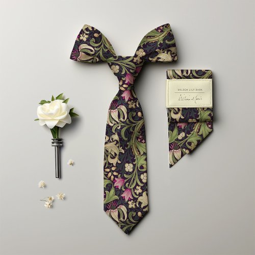 William Morris Golden Lily Purple Green Vintage Neck Tie