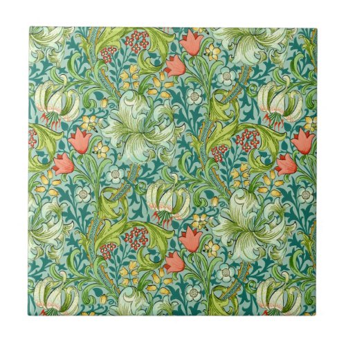William Morris Golden Lily Vintage Floral Design Ceramic Tile