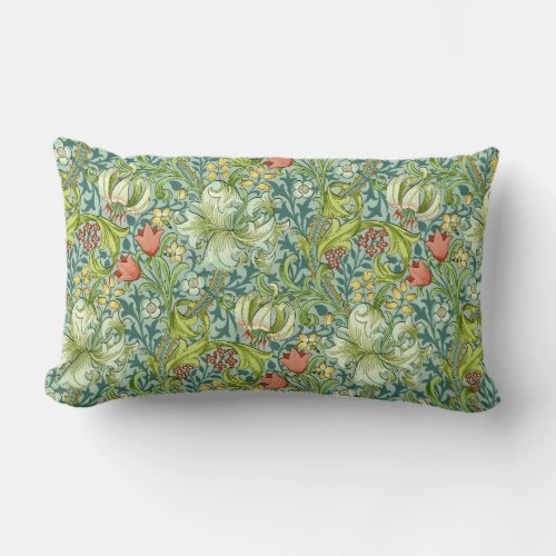 William Morris Golden Lily Vintage Floral Design Lumbar Pillow