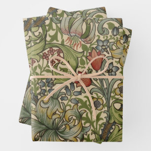 William Morris Golden Lily Vintage Pre-Raphaelite Wrapping Paper Sheets
