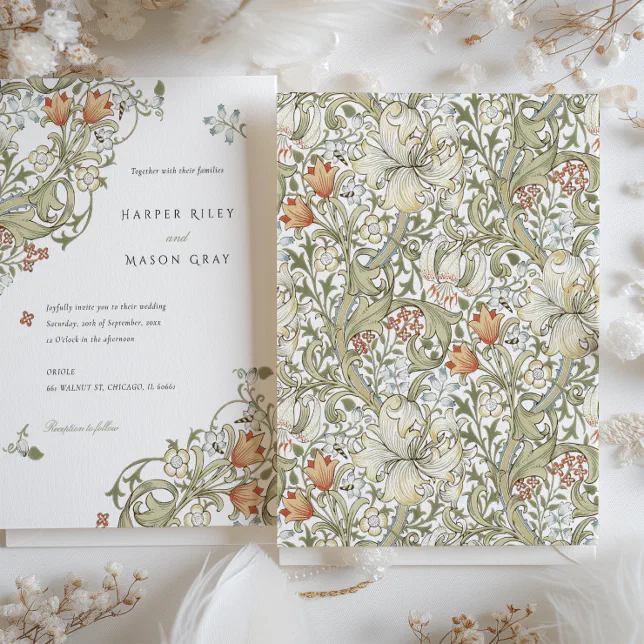 William Morris Golden Lily Wedding Invitation | Zazzle