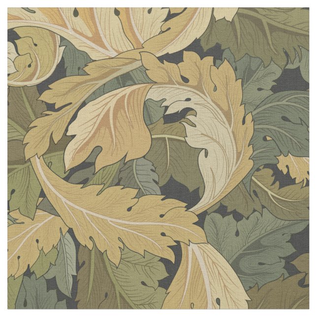 William Morris golden vintage leaves pattern Fabric (Close Up)