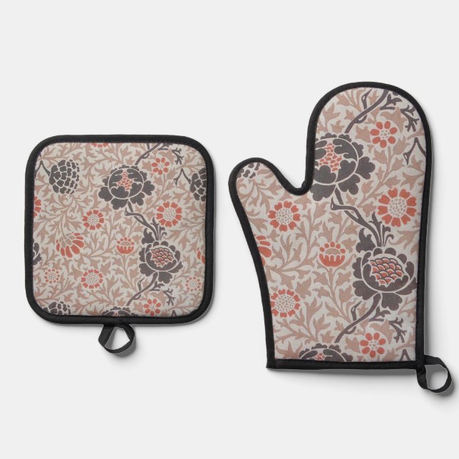 William Morris Grafton Botanic Art Design Oven Mitt & Pot Holder Set (Front)