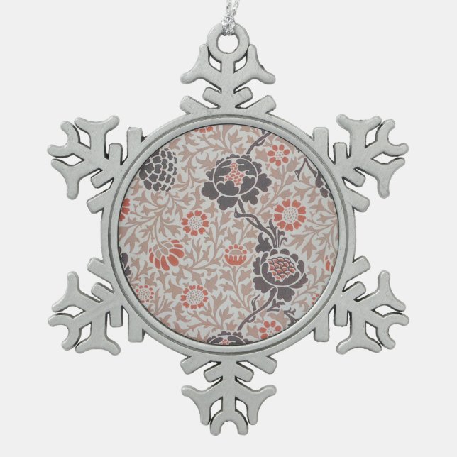 William Morris Grafton Botanic Art Design Snowflake Pewter Christmas Ornament (Front)