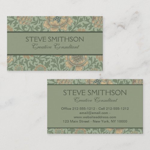 William Morris Grafton Floral Pattern Sage Green  Business Card