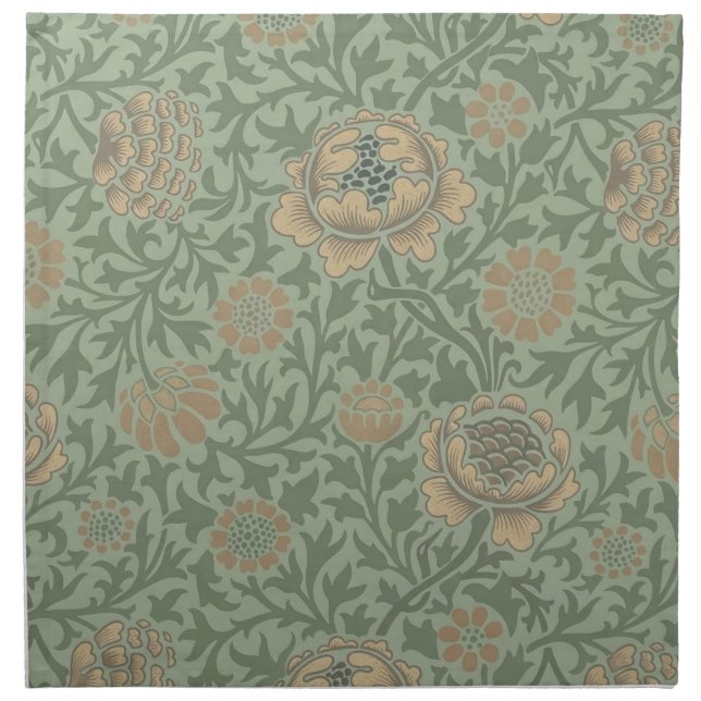 William Morris Grafton Floral Pattern Sage Green  Cloth Napkin (Front)