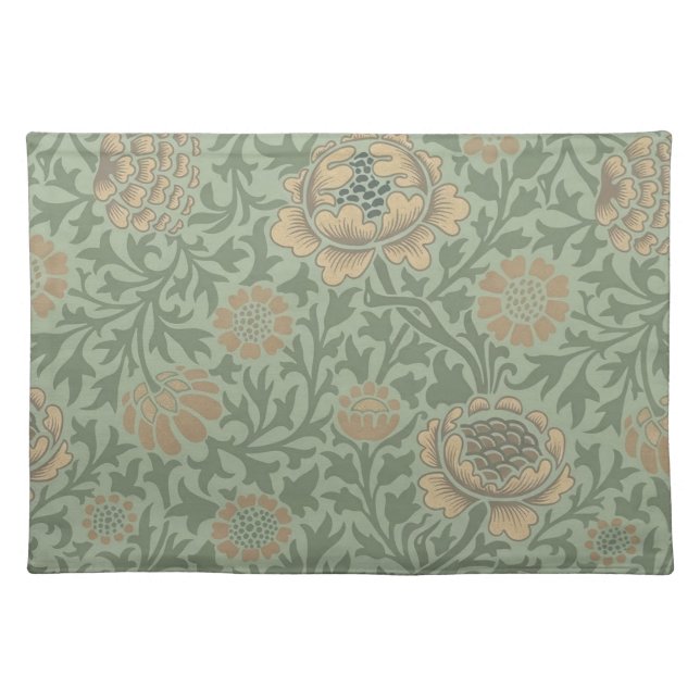 William Morris Grafton Floral Pattern Sage Green  Cloth Placemat (Front)